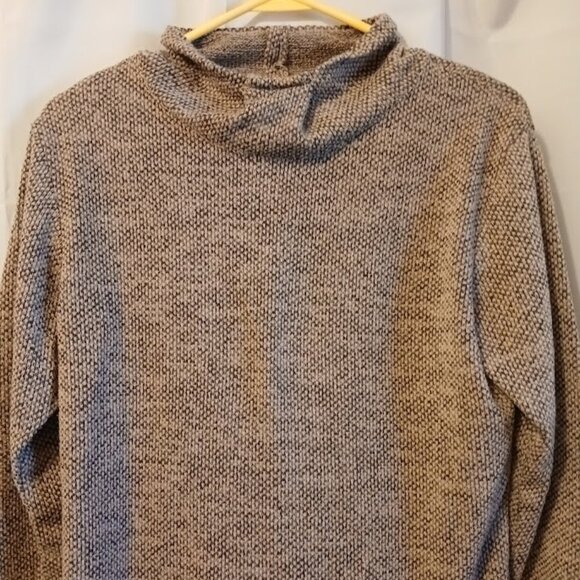 New Lightweight Fuzzy Cowl neck Sweater Top womens M Peachy Taupe Black crochet - Picture 3 of 7